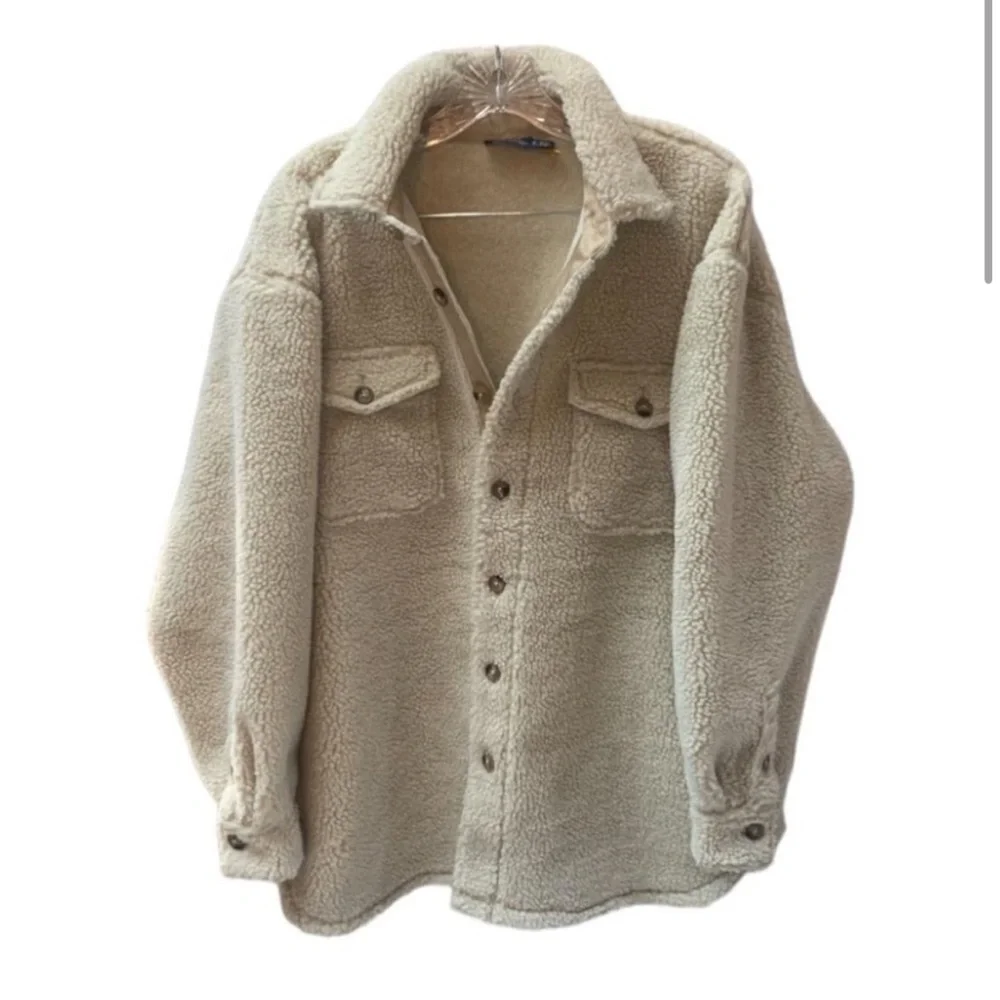 Polo Ralph Lauren Oversized Sherpa Fleece Button Up Shacket Jacket M - Picture 4 of 14
